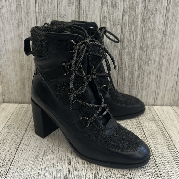 Napoleoni Grannie Black Leather Neoprene Lace-up Lolita Granny Booties - Picture 4 of 10